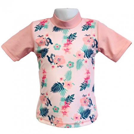 Haine si articole pentru plaja copii si bebelusi - Tricou Protectie UV Copii, Protectie Solara UPF50+, Floral Pink, Diverse marimi