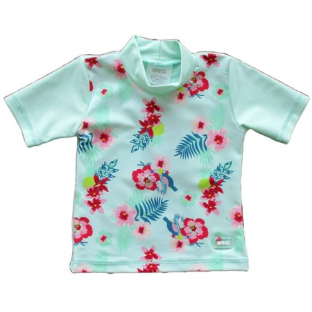 Haine si articole pentru plaja copii si bebelusi - Tricou Protectie UV Copii, Protectie Solara UPF50+, Mint Floral, Diverse marimi
