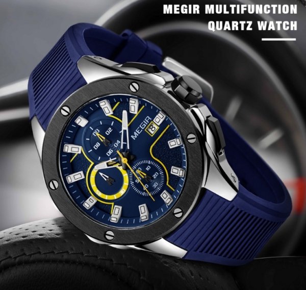 Ceas Megir  8135 - Sport | Cronograf | Albastru | Curea Silicon | [2]