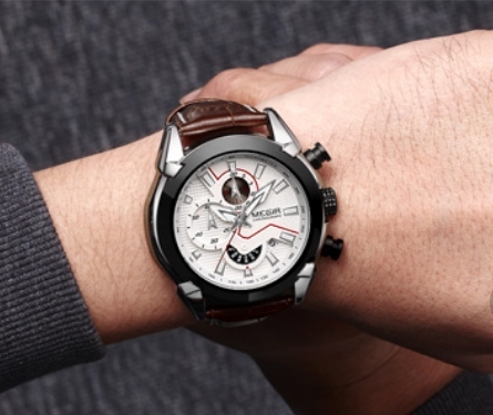 Ceas Megir 2045 - | Fashion | Sport | Cronograf | Alb | Curea piele | [3]