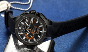 Megir - Ceas Megir 8135 - Sport | Cronograf | Negru - portocaliu  | Curea Silicon |