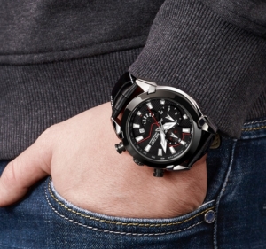 Ceas Megir 2045 - | Fashion | Sport | Cronograf | Negru | Curea piele | [3]