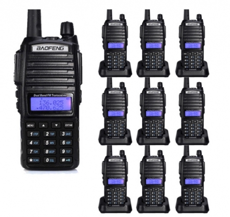Statii emisie - receptie - Set 10 statii UV- 82 walkie talkie transiever, 5 W, dual band VHF, UHF, 2800 mAH , radio FM, BONUS cablu programare + CD