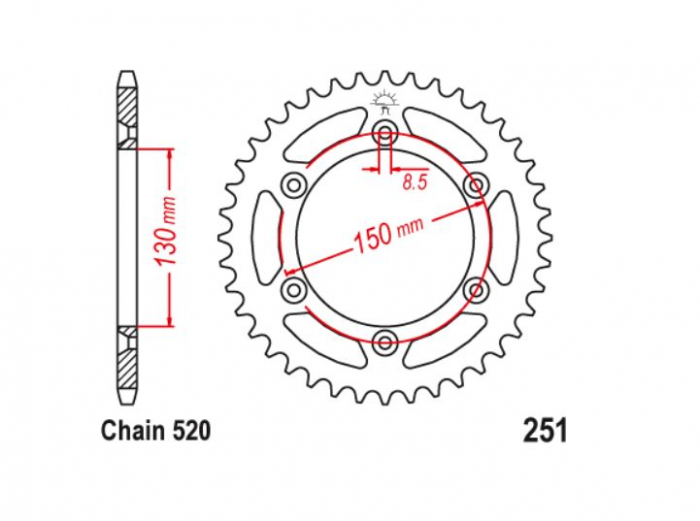 Pinion spate Yamaha YZ/YZ-F/WR-F 125/250/400/426/450 ‘99-’20 (52 dinti) JTR251.50 ultra light 25152EE [2]
