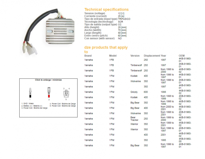 Releu incarcare Yamaha YFM 350 Big Bear '96-'99, Warrior 350 '96-'01, Wolverine 350 '95-'01, YFM 400/600 (ESR633) [1]