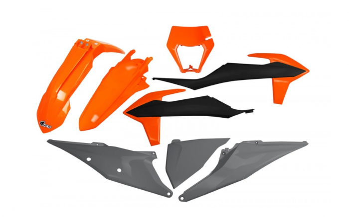 Set plastice UFO KTM EXC 125/150/250/300, EXC-F 250/350/450/500 '20-'22 Gri/Portocaliu/Negru [1]