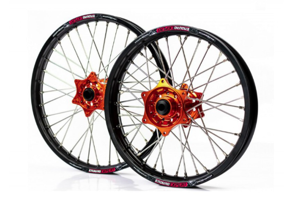 Set roti enduro KTM/Husqvarna 21"x1.60 ax 22mm / 18"x2.15 ax 20mm orange hub Enduro Expert SRE2118OREE [1]