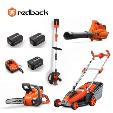 Curte si gradina - Set Redback masina de tuns gazon E137C + trimer E312D + motoferastrau 14" E214C + suflanta E435C + 3 ac EP20 + inc. EC50 5A