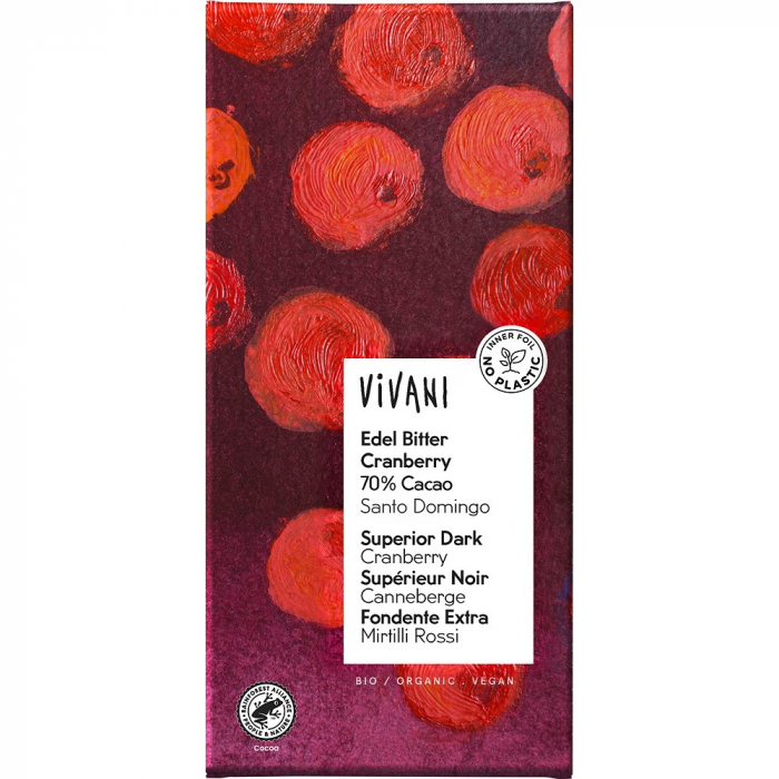 Ciocolata amaruie bio cu 70% cacao si merisoare, 100 g [1]