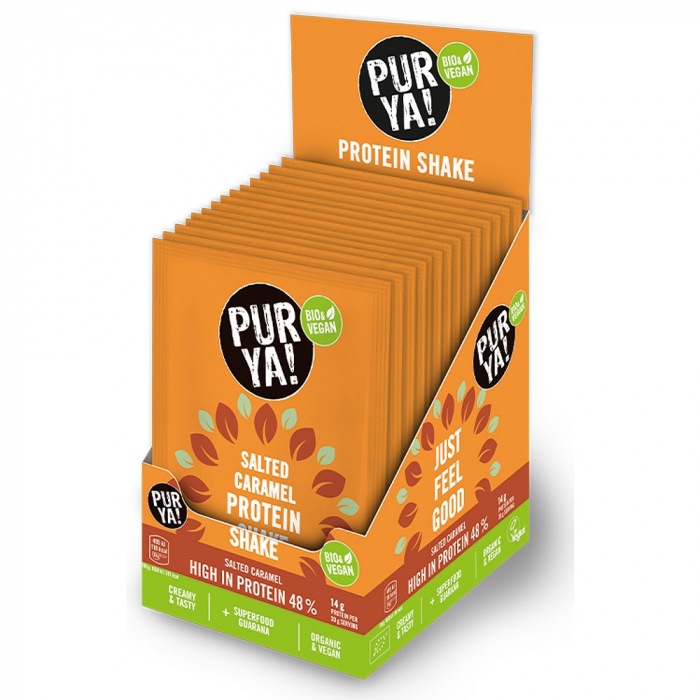 Pudra proteica vegetala bio cu caramel sarat si guarana, 30 g [1]