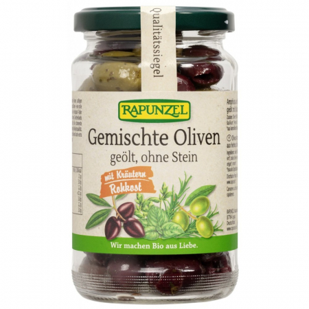 Masline bio - Amestec de masline uleiate, cu ierburi, fara samburi, 170 g