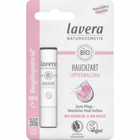 Cosmetice ecologice - Balsam de buze roz cu ulei de migdale bio si nalba bio, 4.5 g