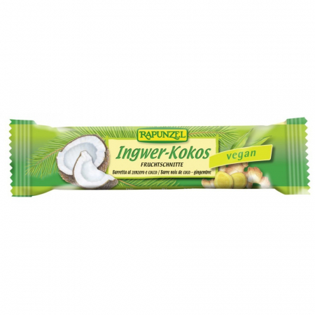 Batoane bio cu fructe - Baton cu ghimbir si cocos vegan, 40 g