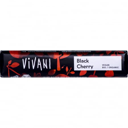 Dulciuri bio - Baton de ciocolata amaruie cu visine VEGAN, 35 g