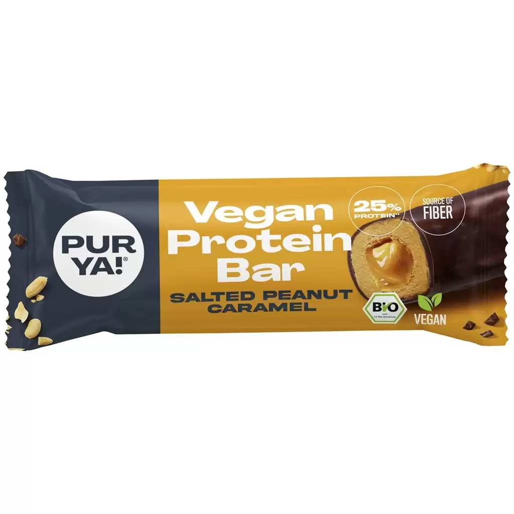 Batoane bio cu fructe - Baton proteic vegan cu caramel sarat, fara gluten, eco, 45 g