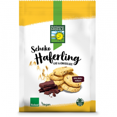 Biscuiti si napolitane bio - Biscuiti bio din ovaz integral cu ciocolata, 125 g