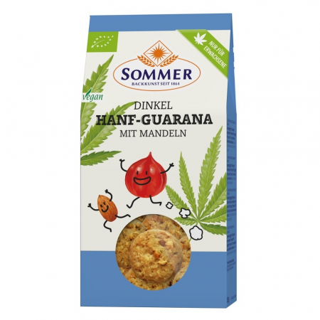 Biscuiti si napolitane bio - Biscuiti din spelta cu canepa, guarana si migdale, 150 g