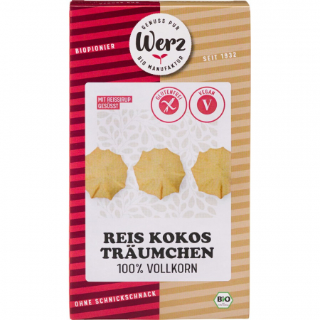 Biscuiti si napolitane bio - Biscuiti integrali din orez cu cocos fara gluten, 110 g