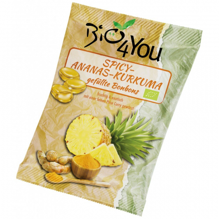 Bomboane bio - Bomboane picante cu ananas si curcuma, 75 g