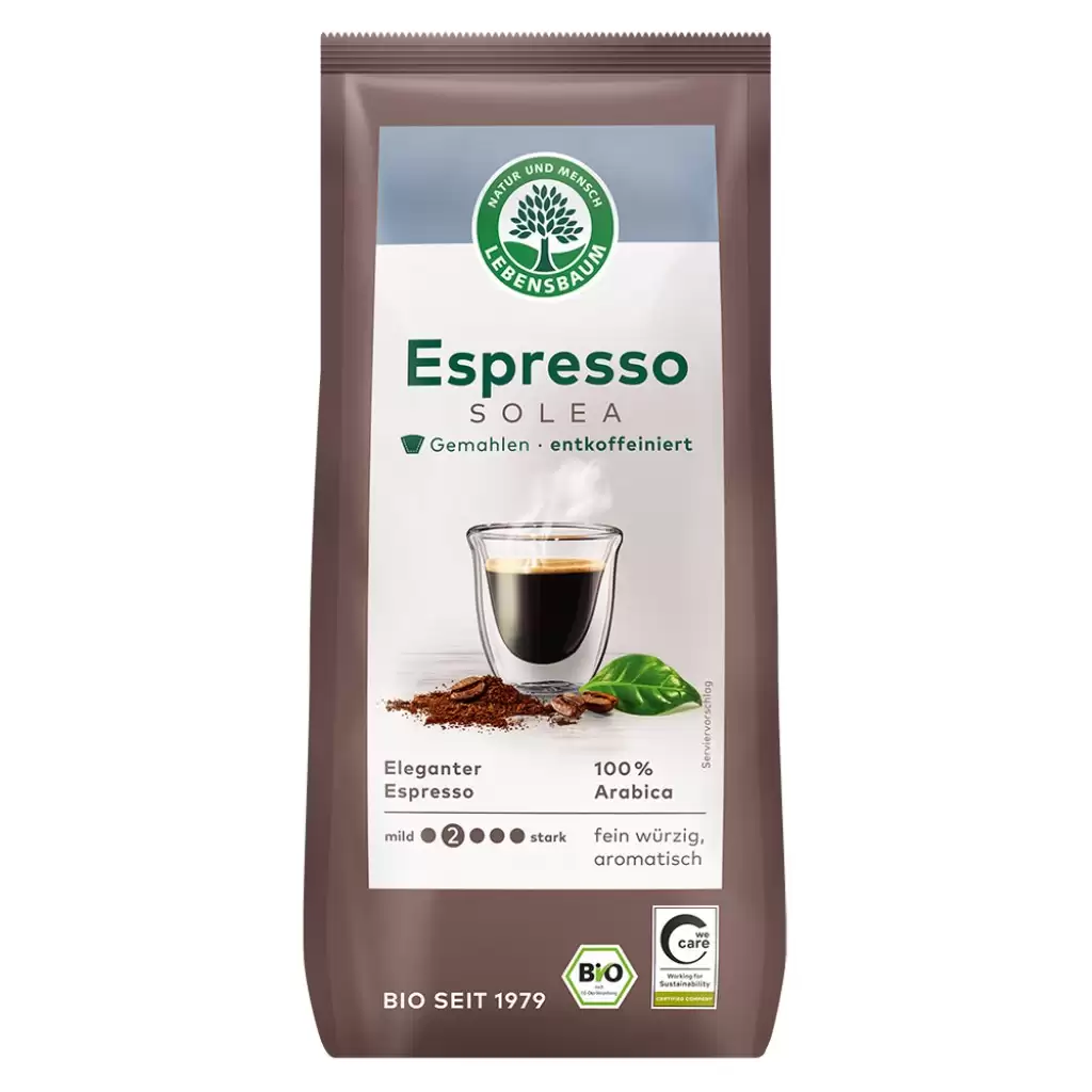 Cafea bio - Cafea Solea espresso macinata decofeinizata, eco, 250 g