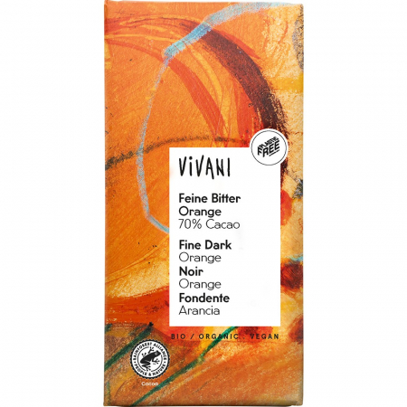 Ciocolata bio - Ciocolata amaruie cu cacao 70% si ulei de portocale vegana, 100 g