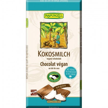 Ciocolata, cacao si cafea - Ciocolata bio cu lapte de cocos vegana, 80 g