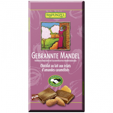 Ciocolata bio - Ciocolata bio din lapte integral crocanta cu miere si migdale, 100 g