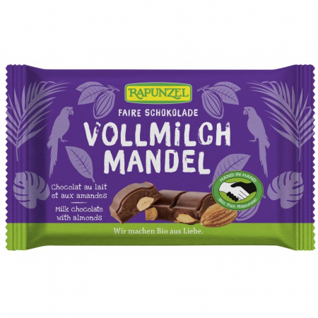 Ciocolata, cacao si cafea - Ciocolata bio lapte integral Cristallino cu migdale întregi HIH, 100 g