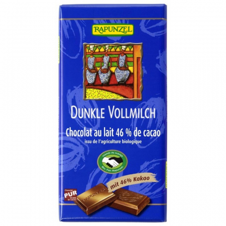 Ciocolata, cacao si cafea - Ciocolata bio neagra cu lapte integral 46% cacao HIH, 100 g