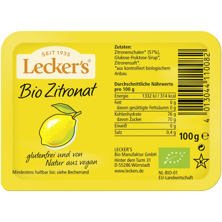 Ingrediente patiserie bio - Coaja bio de lamaie confiata, vegan si fara gluten, 100 g
