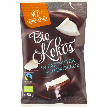 Bomboane bio - Cocos invelit in ciocolata amaruie, 50 g