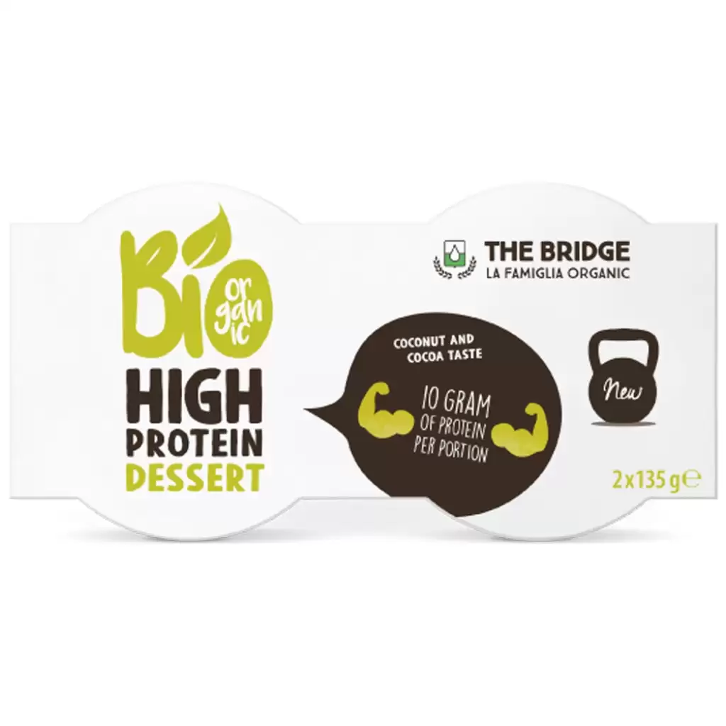 Alimente bio - Desert bogat in proteine din fasole fava cu cocos si cacao, fara gluten, 2x135g, eco, 270 g