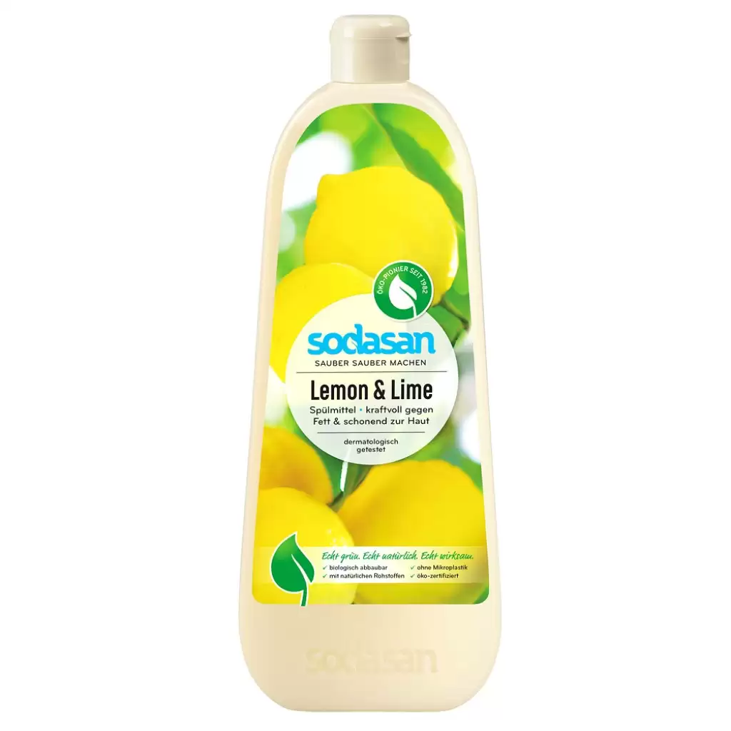 Detergenti bio de vase - Detergent lichid de vase cu lamaie si lime, rezerva, 1 L