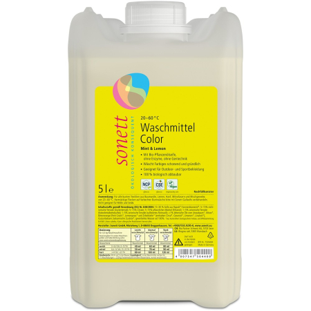 Detergent ecologic pentru rufe - Detergent lichid pentru rufe colorate cu menta si lamaie, 5 L