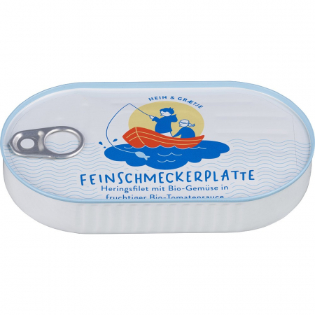 Conserve de peste bio - File de hering cu legume in sos de roșii bio, 200 g
