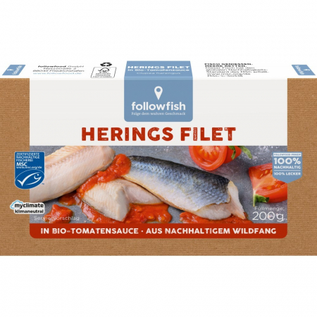 Conserve de peste bio - File de hering in sos te tomate bio, 200 g