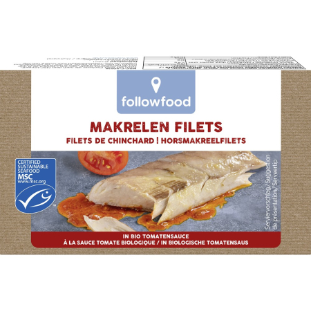 Pateu, sosuri si conserve - File de macrou salbatic in sos de rosii bio, 125 g