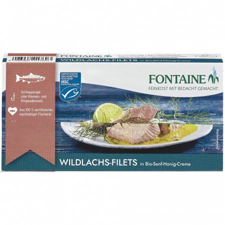 Conserve de peste bio - File de somon salbatic in sos bio de mustar si miere, 200 g