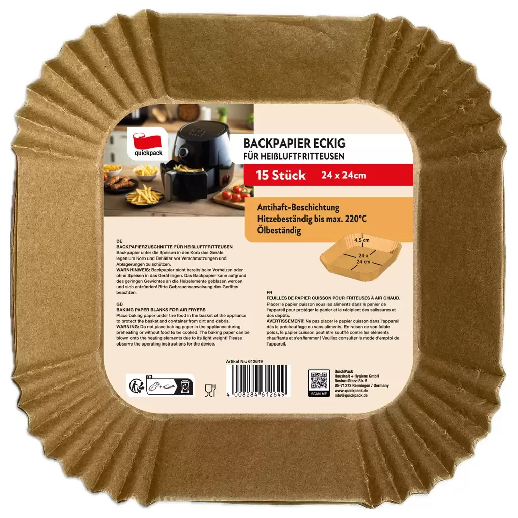 Detergenti ecologici - Hartie de copt patrata pentru friteuza cu aer cald 20x20x4,5 cm, 15 buc