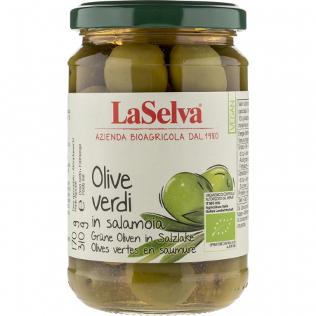 Masline bio - Masline verzi bio cu samburi in saramura, 310 g
