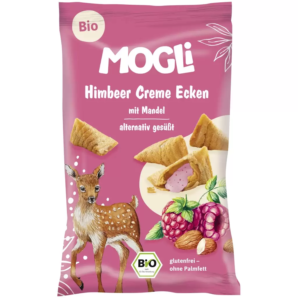 Cereale bio copii - Mini pernute crocante umplute cu crema de zmeura, fara gluten, eco, 30 g
