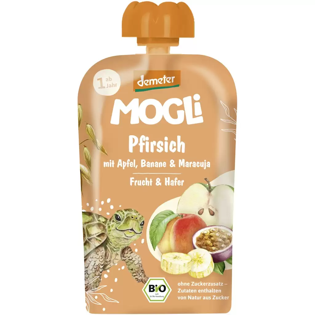 Piure bio copii - Piure din mere, piersici, banane si ovaz pentru copii +1 an, eco, 100 g