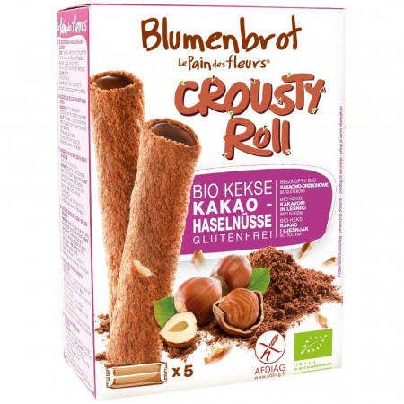 Biscuiti si napolitane bio - Rulouri crocante cu crema de cacao fara gluten, 125 g