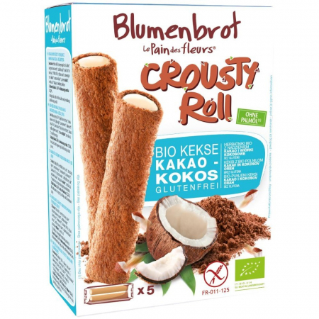 Biscuiti si napolitane bio - Rulouri crocante cu crema de cocos fara gluten, 125 g