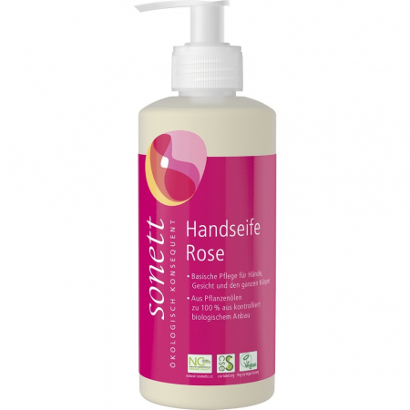 Cosmetice ecologice - Sapun lichid cu trandafir bio pentru maini si corp, 300 ml