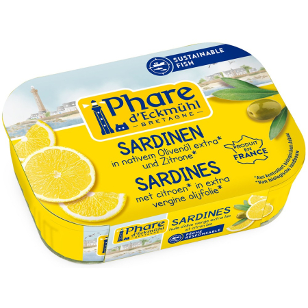 Alimente bio - Sardine in ulei bio de masline extravirgin si cu lamaie bio, 135 g