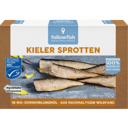 Conserve de peste bio - Sprot afumat in ulei de floarea soarelui ecologic, 110 g