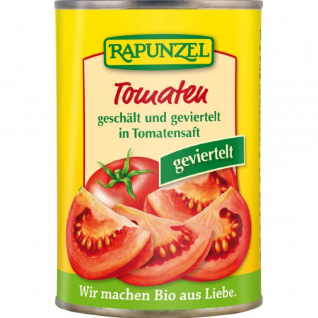 Produse din tomate - Tomate cojite si taiate in patru la conserva, 400 g