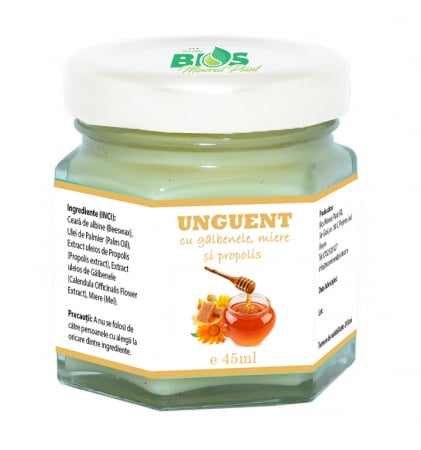 Unguente si lotiuni naturale - Unguent cu galbenele, miere si propolis, 45ml, Bios Mineral Plant
