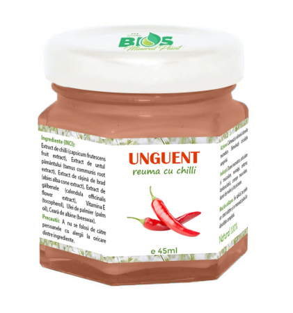 Unguente si lotiuni naturale - Unguent Reuma cu Chilli, 100% natural, 45 ml, Bios Mineral Plant